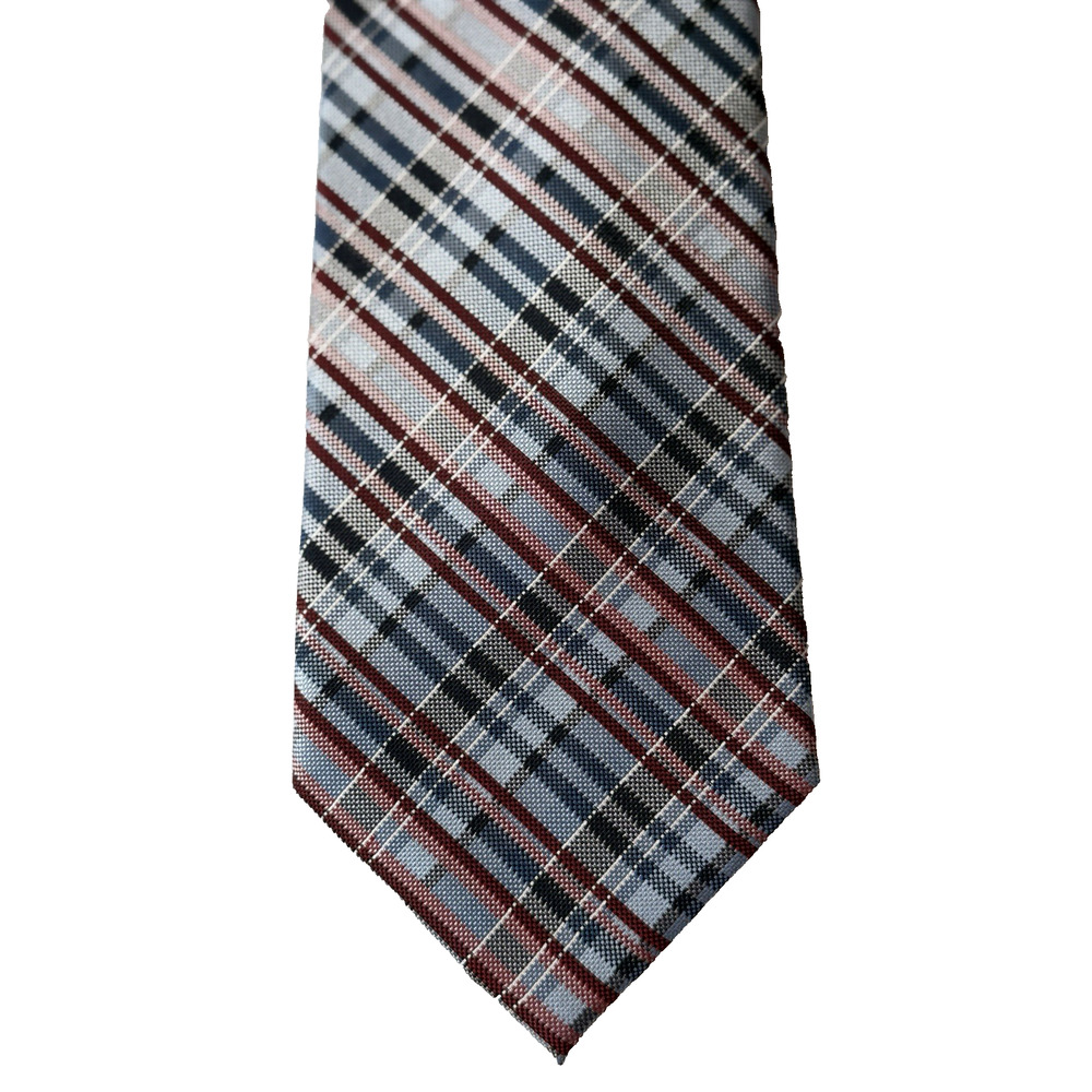 BURMA BIBAS Men's 100% Silk Neck Tie Red White‎ Blue Striped - USA America EUC